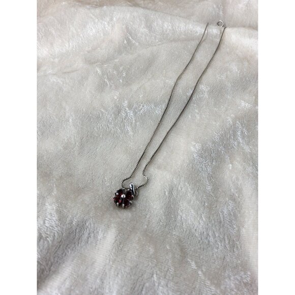 vintage .925 sterling silver pendant red cut chrystals necklace - Picture 10 of 14